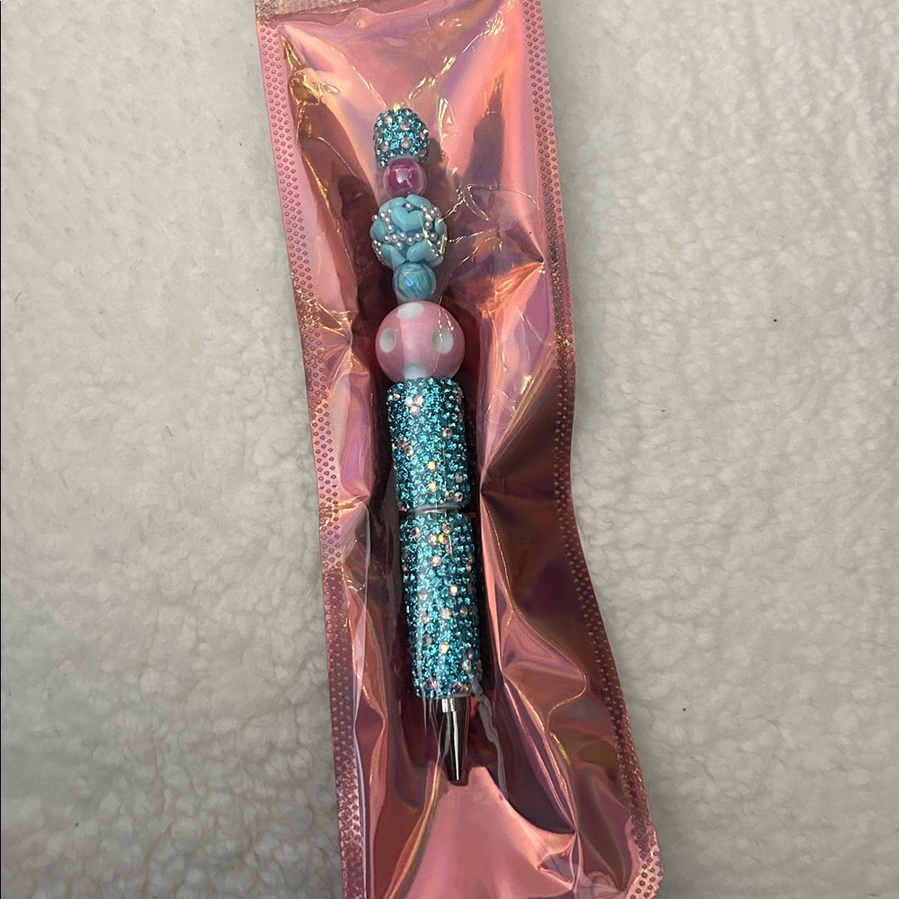 New Beaded Blue and Pink Pen